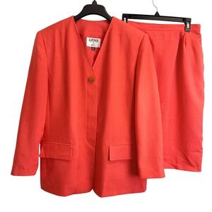 Kasper for ASL Womens Vintage Coral Orange Skirt Suit Set Size 16 Blazer Skirt